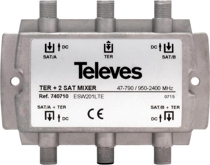 Image du produit Televes Aiguillage d'entrée ESW 201 avec filtre LTE 2x SAT / Terrestre (Câble d'antenne)