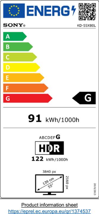 Label énergétique Sony KD-55X80L (55", X80L, LED, 4K, 2023)