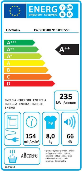 Label énergétique Electrolux IK2620BL (8 kg, Gauche, Modifiable)