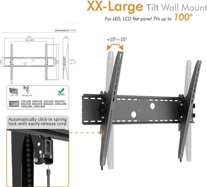 Image du produit equip 152,4cm 60 pouces-254cm 100 pouces Tilt Curved TV Wall Mount Bracket (Mur, 100", 100 kg)