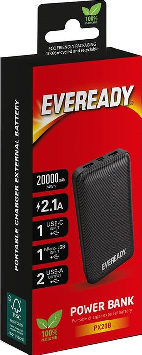 Image du produit Eveready PX20B - Banque d'alimentation 20000 mAh 2x USB-A (Noir) (20000 mAh, 74000 Wh)