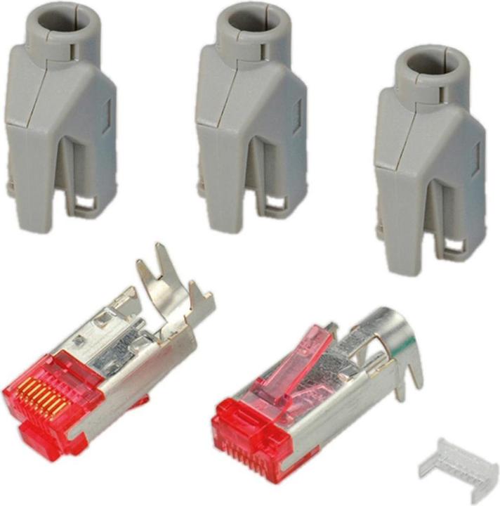 Actual product image EFB Elektronik Manufacturer: HIROSE RJ45 Hirose plug STP, TM21 gray, 50 pieces, 3 elements, Cat. 6 Channel Class E (Network cable plug)