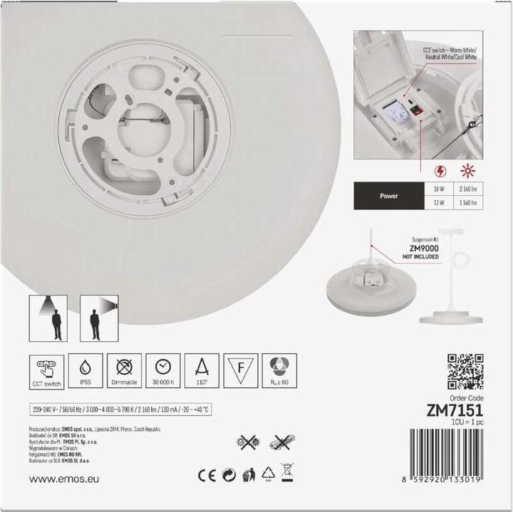 Actual product image Emos LED-Anbauleuchte DIONI rund, weiss, 18W, mit Farbtemperatur-Änderung (160 lm)