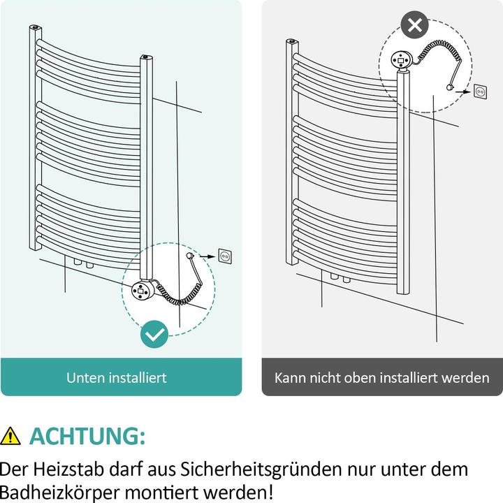 Produktbild Emke Heizelement für Handtuchwärmer mit Temperaturregler, 1200W Weiss (2nd Generation) (1200 W)