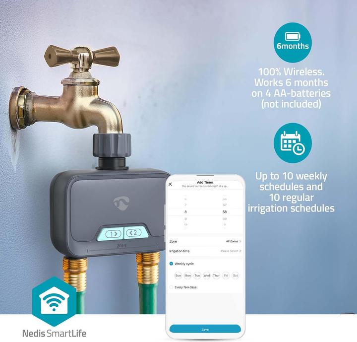 Immagine prodotto Nedis SmartLife Controllo intelligente dell'acqua Bluetooth® | Funzionamento a batteria | IP54 | (Computer per l'irrigazione)