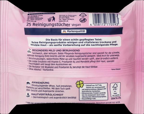 Actual product image dm Balea Cleaning wipes Nourishing 3in1 (Cleaning cloths, Make-up remover)