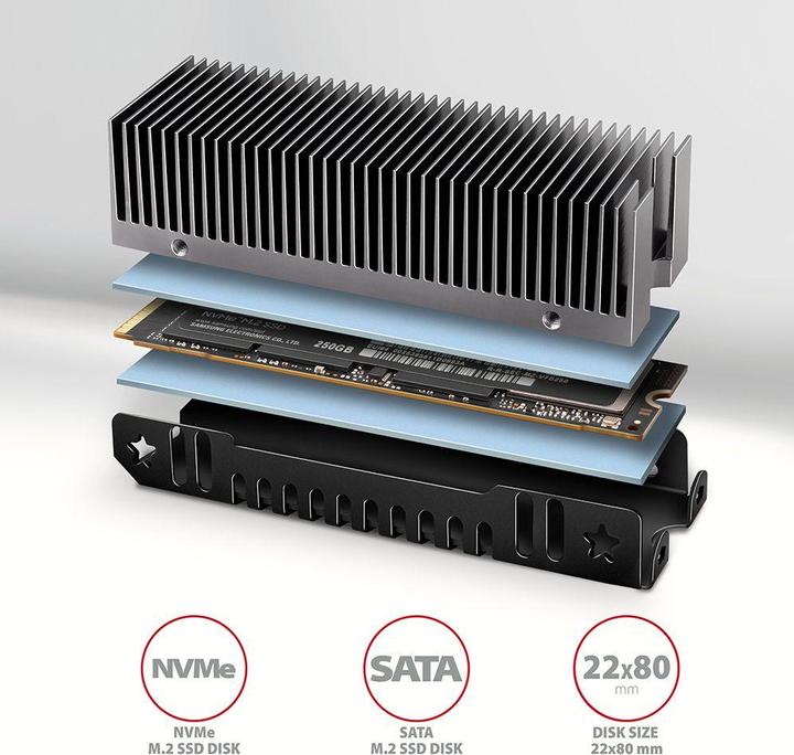 Image du produit Axagon CLR-M2XT Refroidisseur passif pour SSD M.2, aluminium - 2280