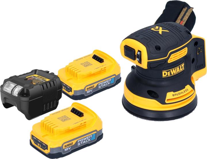 DeWalt DCW 210 E2 cordless random orbital sander 18 V 125 mm brushless + 2x Powerstack battery 1.7 Ah + (Eccentric grinder)