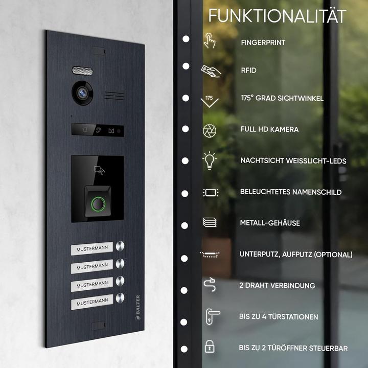 Immagine prodotto Balter EVO-HD Video-Türsprechanlage mit Fingerprint für 4-Familienhaus (App, Cablato)