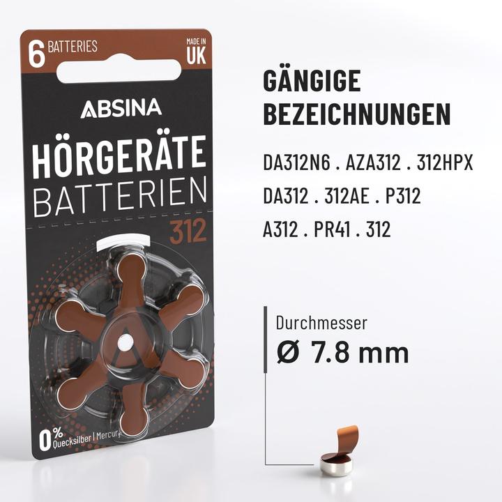 Image du produit Absina PR41 Pile pour appareils auditifs ZA 312 zinc-air 1.4 V 6 pcs. (6 pcs)