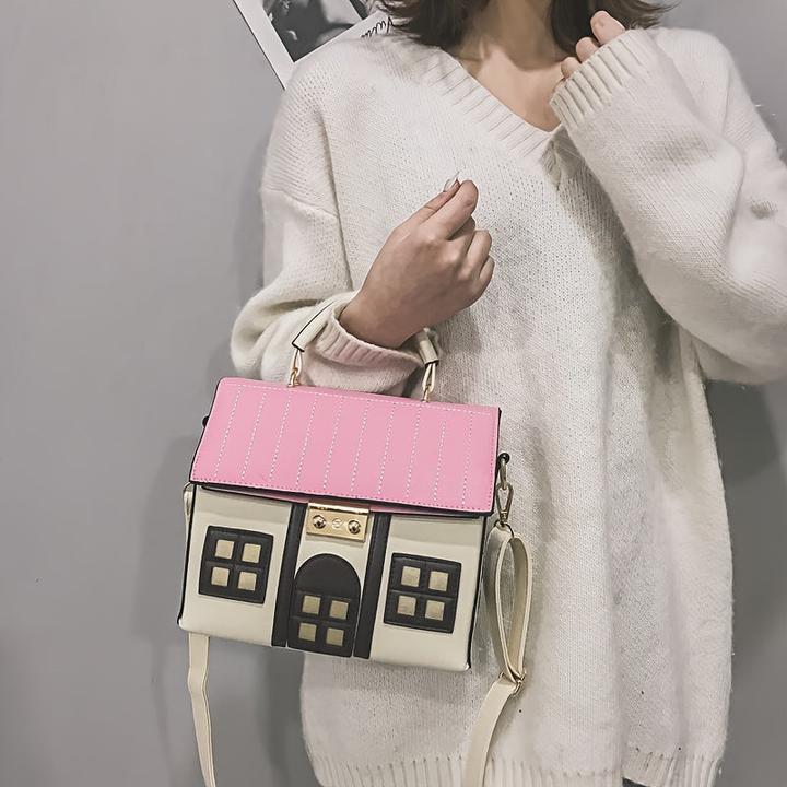 Produktbild Only-Bags.Store Charmante Messenger Bag in Form eines Hauses - Kunstleder Crossbody Purse mit geometrischem Muster