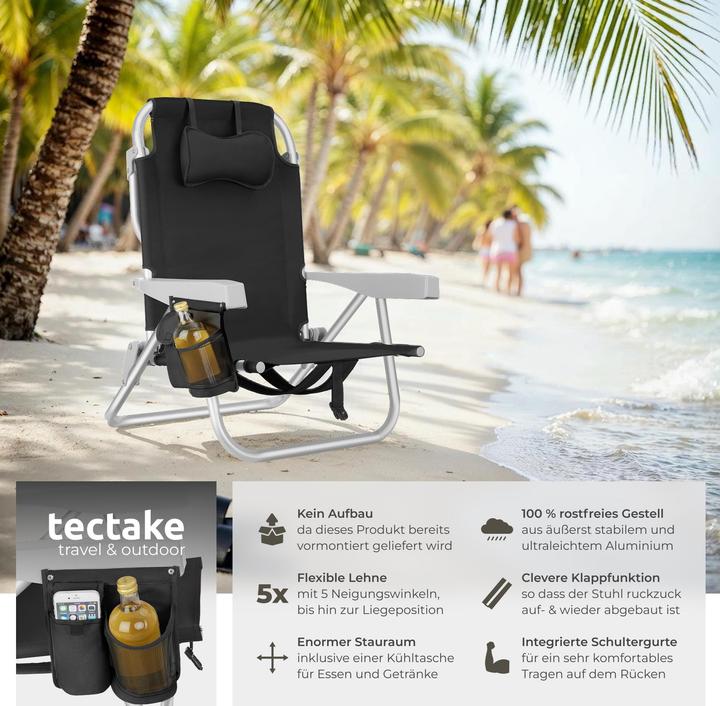 Produktbild tectake Strandstuhl Coral, klappbar mit Rucksackfunktion