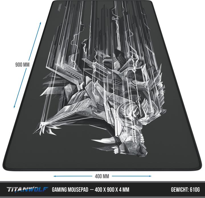 Immagine prodotto Titanwolf Tappetino per mouse da gioco, 900 x 400 mm XXL, migliora la precisione e la velocità, nero (Largamente)