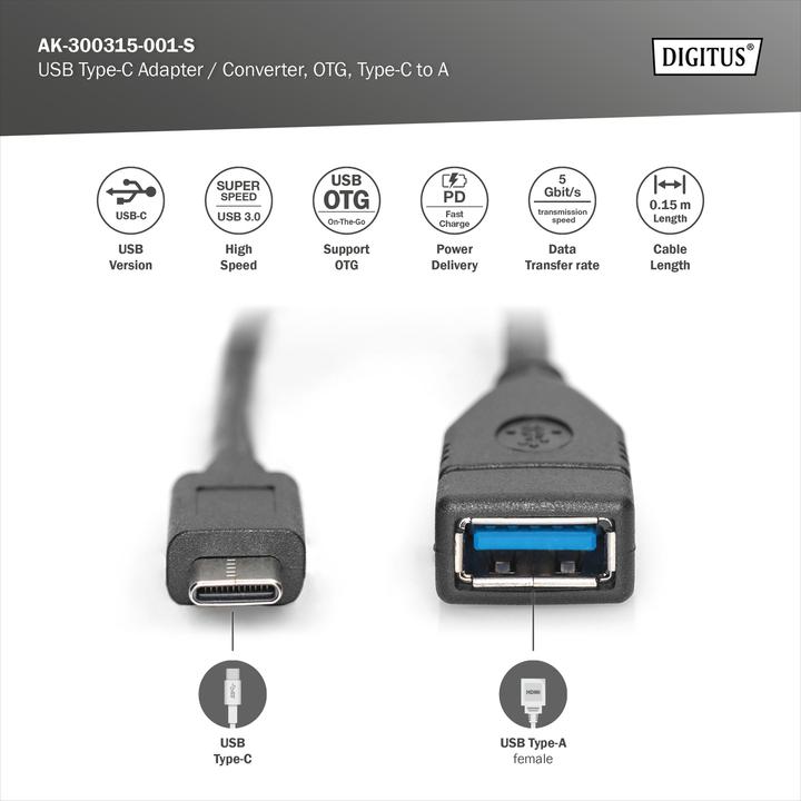 Produktbild Digitus AK-300315-001-S (0.15 m, USB 3.0, USB 3.1)