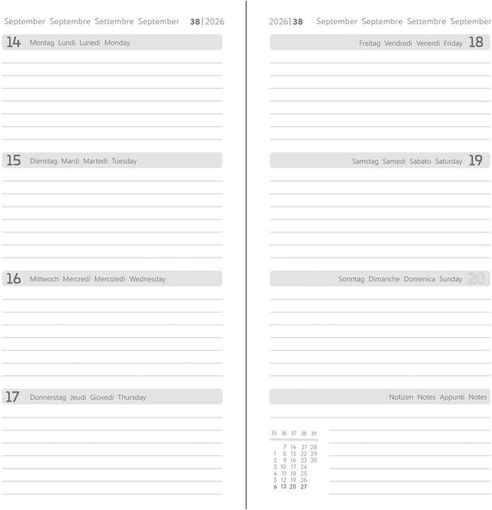 Produktbild Simplex Wochenagenda Ladytimer 75 x 11.2 cm, 2026, Olivgrün (A4, Englisch, Italienisch, Französisch, Deutsch)