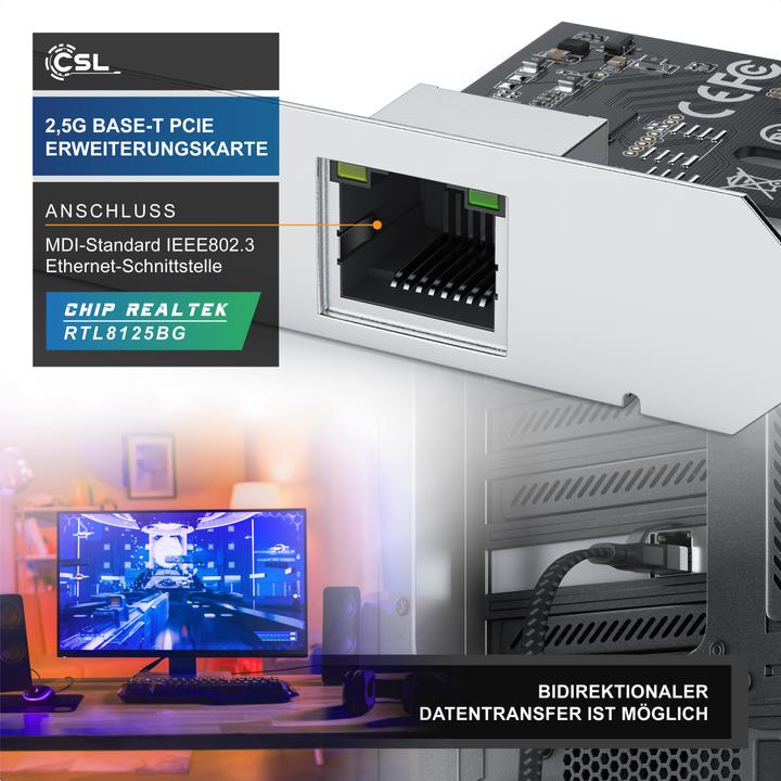 Produktbild CSL PCIe Netzwerkkarte 2,5G Base-T, 2500/1000/100 Mbit/s, PCI-Express Ethernet Adapter für Win & Linux (PCI)