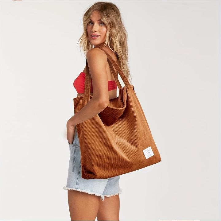 Actual product image Only-Bags.Store Corduroy shoulder bag, minimalist monochrome tote bag, all-match storage handbag