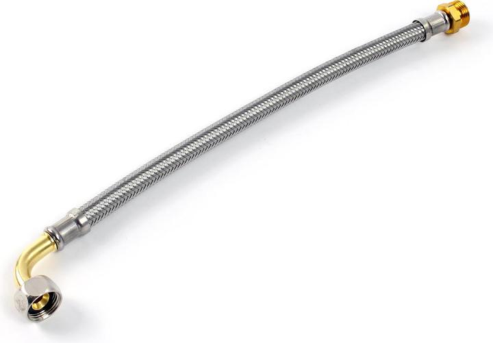 Actual product image XPOtool 300mm Flexible Hose DN8 3/8" UN Elbow (14.95mm) and 1/2" Male Thread (20.95mm) Armoured Ho
