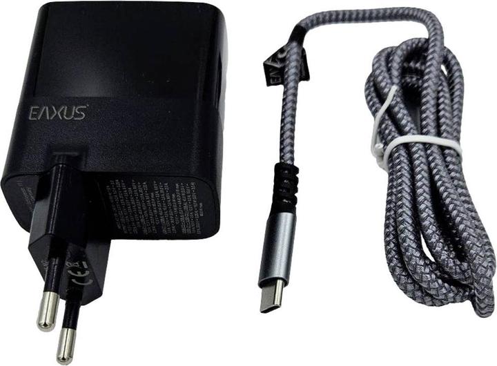 Produktbild Eaxus USB Ladegerät mit Ladekabel, 3 Ports, 2x Typ-C & 1x Typ-A, 65 Watt, schwarz (65 W)