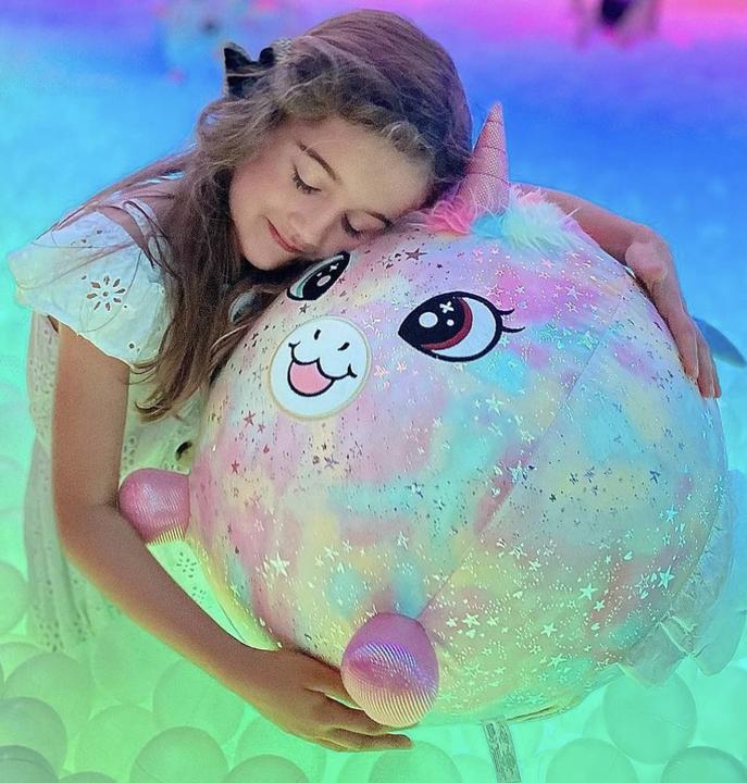 Actual product image Moose Biggies inflatable unicorn rainbow soft toy