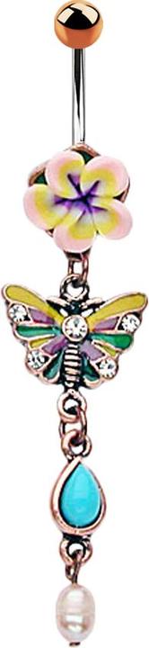 Actual product image Star Piercing Banana rose gold with ball pendant polymer clay flower butterfly (Brass, Surgical steel 316L)