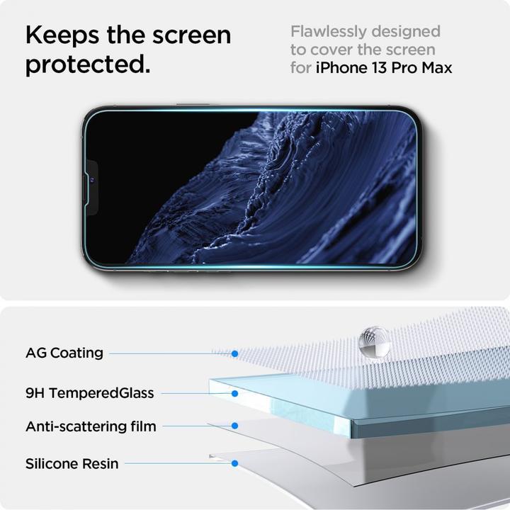 Produktbild Spigen Gehärtetes Glas GLAS.tR ez Passend für Apple iPhone 13 (1 Stück, Apple iPhone 13 Pro, Apple iPhone 13, Apple iPhone 14, Apple iPhone 16e)