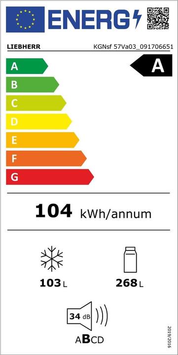 Energie-Label Liebherr Kühl-Gefrier-Kombination KGNsd 57Va03 (371 l)