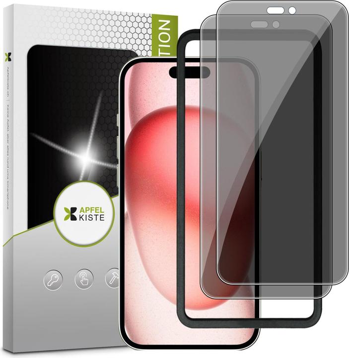 Actual product image Apfelkiste - Privacy Panzer Glas Displayschutzfolie mit Montagerahmen (2er Set) (2 Piece, Apple iPhone 15, Apple iPhone 16)