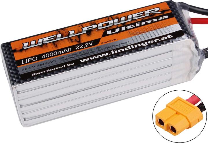 Produktbild Wellpower Lipo Akku Ultima 4000 mAh / 22,2 Volt 6S 25/50C CH3/5 XT-60 (22.20 V, 4000 mAh)