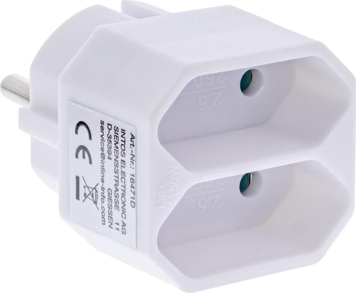 InLine Steckdosenadapter, CEE7/17 an 2x Eurobuchse, mit erhöhtem Berührungsschutz, weiss (CEE 7/4, 2 x)