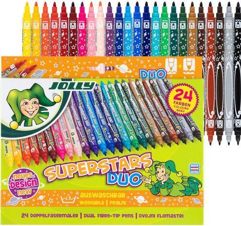 Actual product image Jolly Superstar DUO fibre-tip pens One thick and one thin tip High-quality felt-tip pen Washable 2 (Multicoloured, 24 x)
