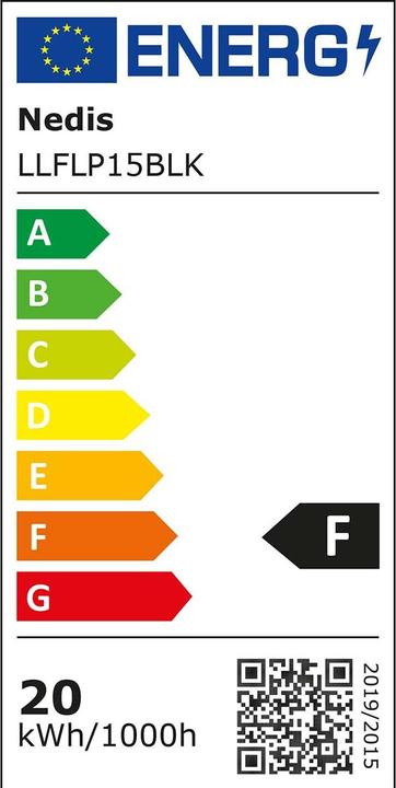 Energy Label Nedis LED floodlight - 4000 K - Nominal luminous flux: 1620 lm - 20 kWh - IP44-1.00 m - Energy class: F - (1620 lm, IP65)