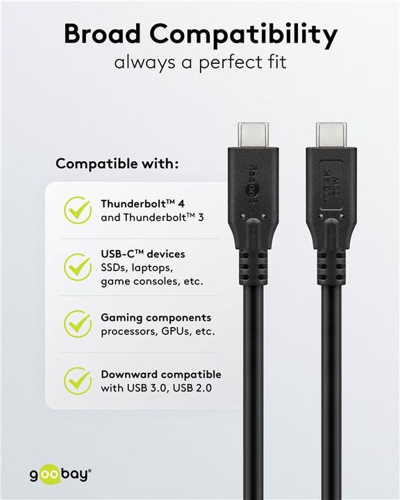 Image du produit Goobay Câble USB-C, USB 3.2, 60 W, 10 Gbit/s, Power Delivery, 2 m (2 m, USB 3.2, 60 W)