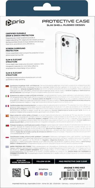 Produktbild prio Schutzhülle für iPhone 11 Pro Max (6,5 Zoll) klar (Apple iPhone 11 Pro Max)