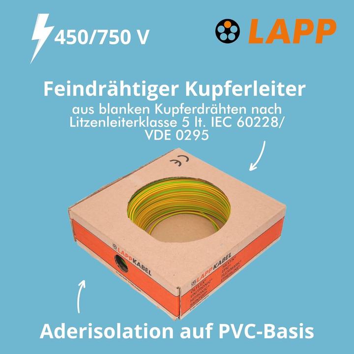 Actual product image Lapp Strand H07V-K 1 x 6 mm² Green-Ge (100 m)