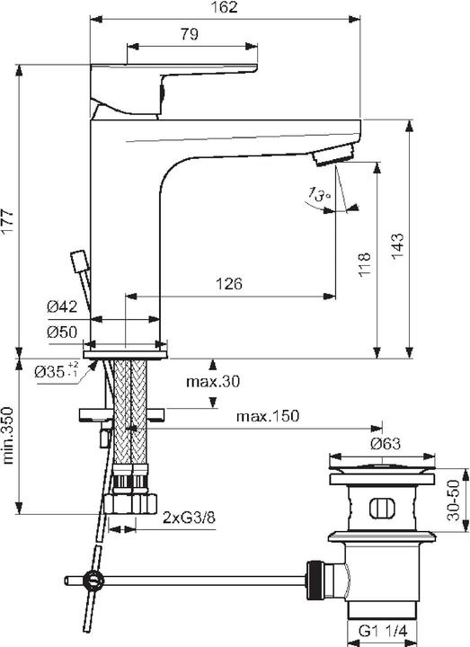 Produktbild Ideal Standard Waschtischarmatur Tyria BC159HO wei