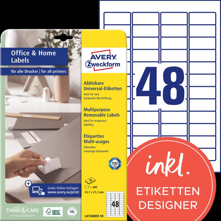 Produktbild Avery Etiketten, ablösbar, Home Office, Kleinpackung