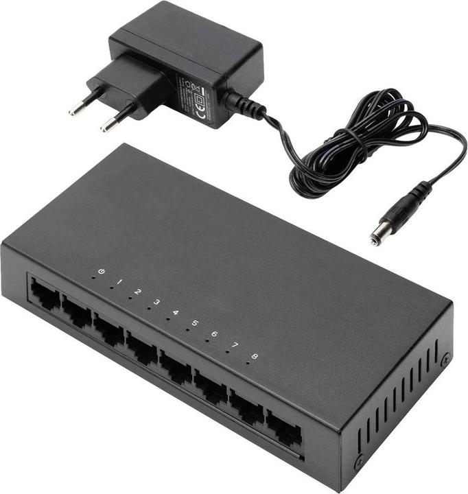 Actual product image Digitus 8-Port Switch, 10/100 Mbps Fast Ethernet, Unmanaged, Metall Housing (8 Ports)