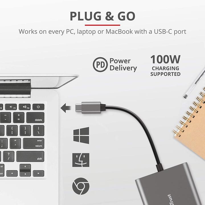 Image du produit Trust Dalyx - USB 3.2 Gen 1 (3.1 Gen 1) Type-C - HDMI - USB 3.2 Gen 1 (3.1 Gen 1) Type (USB-C, 3 Ports)