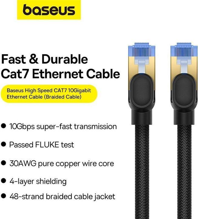 Actual product image Baseus Braided network cable cat.7 Ethernet RJ45, 10Gbps, 0,5m (black) (CAT7, 0.50 m)