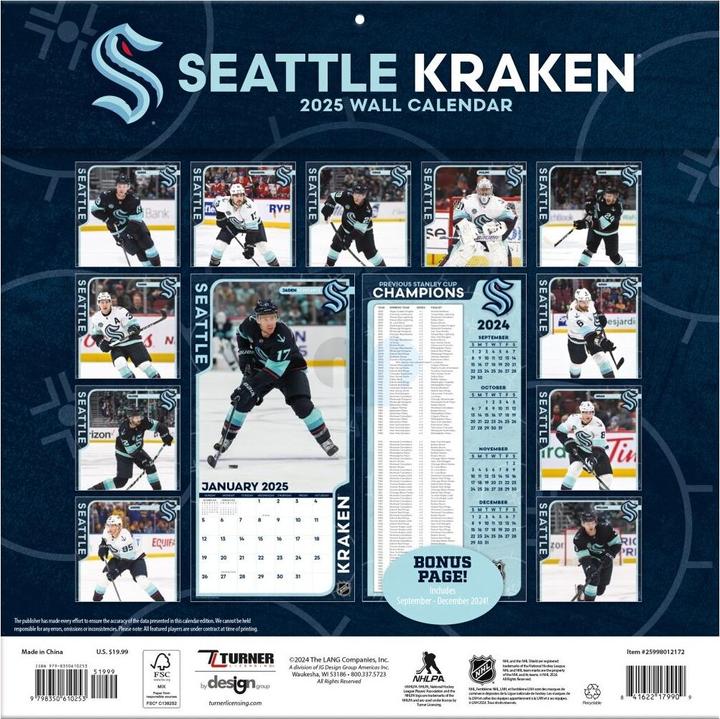 Actual product image NHL - Seattle Kraken - 30.5 x 30.5 cm Team Wall Calendar 2025 (30.5 x 30.5 cm, French, Italian, Spanish, German, English)