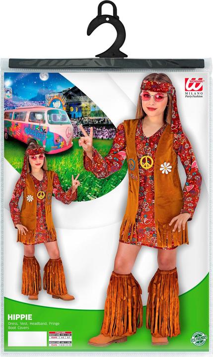 Produktbild Widmann HIPPIE (Kleid, Weste, Stirnband, Stiefelüberzieher mit Fransen), 128 cm / 5-7 Years (128)
