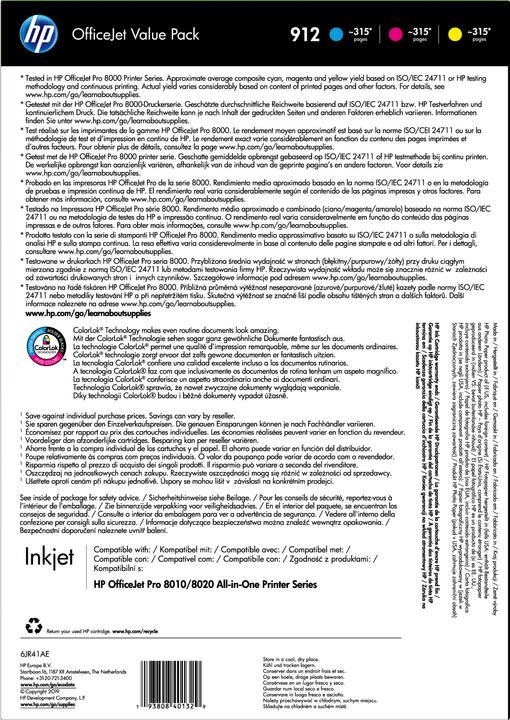 Actual product image HP Value pack no. 912 - (6JR41AE) (M, Y, C)