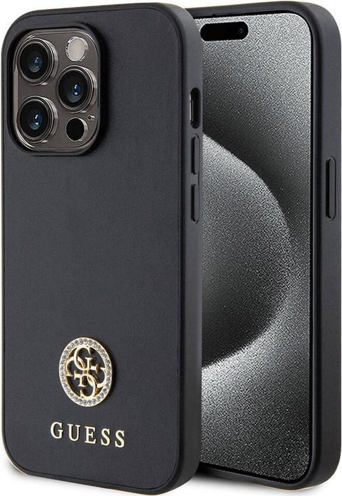 Immagine prodotto Guess GUHCP15LPS4DGPK Custodia rigida per iPhone 15 Pro 6.1" in pelle nera con logo in metallo Strass (Apple iPhone 15 Pro)