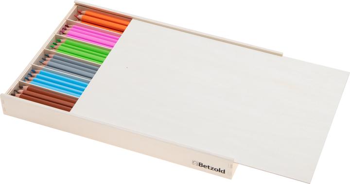 Image du produit Betzold 144 crayons triangulaires épais (17,5 cm) dans une boîte en bois (Multicolore, 1 x)