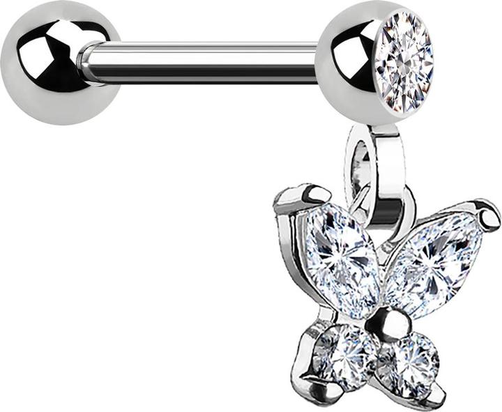 Immagine prodotto Star Piercing Micro Barbell silber mit Kugel und Anhänger Schmetterling (Acciaio chirurgico 316L, Ottone)