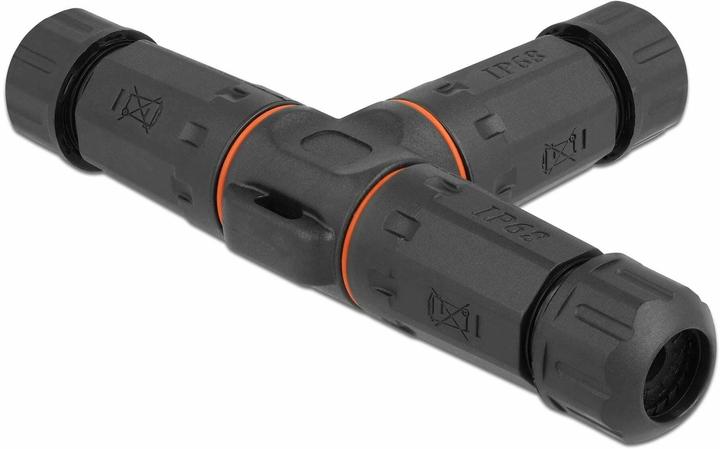 Produktbild Delock Kabelverbinder T-Form für Aussenbereich 2 Pin, IP68 wasserdicht, schraubbar, Kabeldurchmesser 4,5