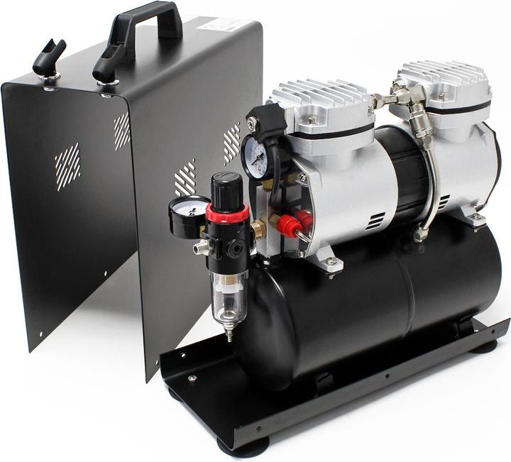 Produktbild Wiltec Airbrush Kompressor AF196AW Lufttank 2 Zylinder Kolben 6 bar 2 Stufenschalter (4 Bar, 3 l)