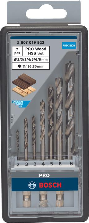 Produktbild Bosch Professional Zubehör PRO Wood HSS Holzspiralbohrer-Set. 7-tlg. (2 mm, 3 mm, 4 mm, 5 mm, 6 mm, 8 mm)