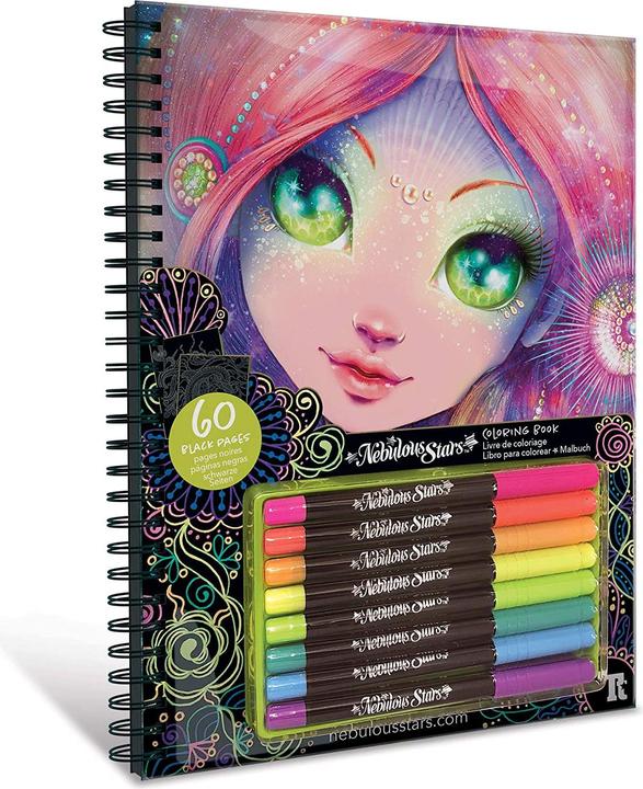 Actual product image Nebulous Stars Colouring book with black pages